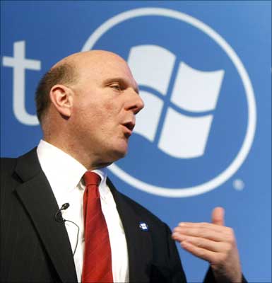 Microsoft CEO Steve Ballmer during a news conference at Mobile World Congress in Barcelona. | Photograph: Albert Gea/Reuters