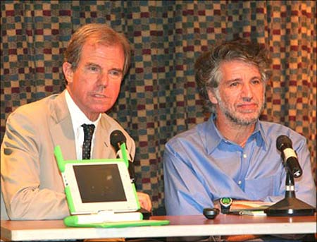 Nicholas Negroponte (left) and David Cavallo (right) of the Massachusetts Institute of Technology.