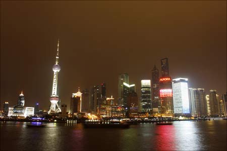 The Bund on the banks of the Huangpu River is pictured before Earth Hour in Shanghai.