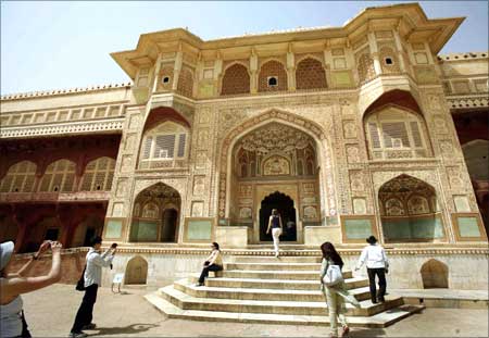 Tourists visit Amber palace in Jaipur
