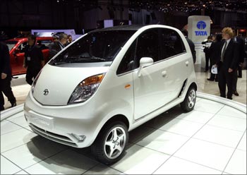 A Tata Nano is displayed at of the 78th Geneva Car Show.