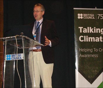 Mike Hulme, Professor at the University of East Anglia's prestigious climate change programme, delivering a lecture in Mumbai.
