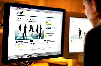A web-user views the global networking site called Xing in Stockholm.