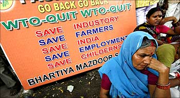 Activists of the Bharatiya Mazdoor Sangh protesting against WTO in New Delhi.
