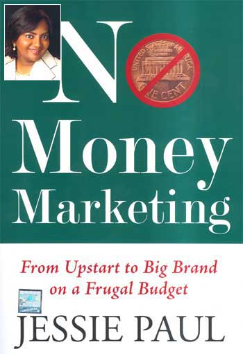 Cover of No Money Marketing. Inset: Jessie Paul.