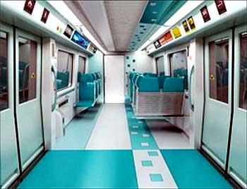 Spacious interiors of the Dubai Metro rail.