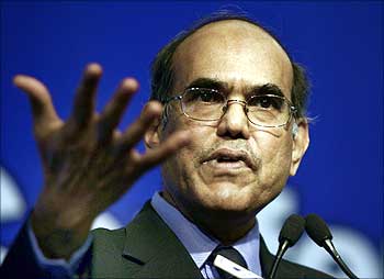 Reserve Bank of India Governor Duvvuri Subbarao speaks at a business conference.
