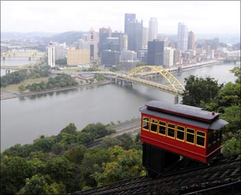 A view of downtown Pittsburgh from the Duquesne Incline on Mt. Washington. Photograph:  David A. DeNoma/Reuters 