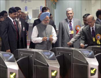 Prime Minister Manmohan Singh the inauguration of the Delhi metro rail line between Bharakhamba Road to Dwarka in New Delhi on December 30, 2005.