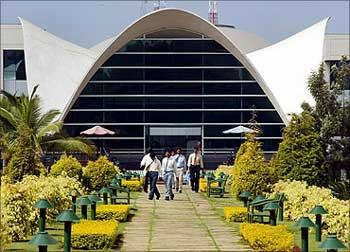 Employees at an Infosys campus.