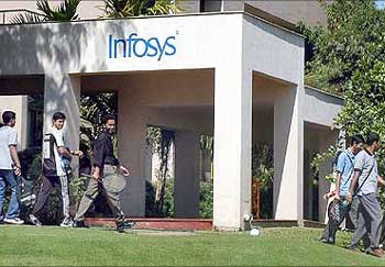 Employees at an Infosys campus.