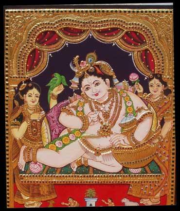 A Thanjavur painting of Lord Krishna.