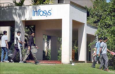 Infosys employees at the company's Bengaluru campus.