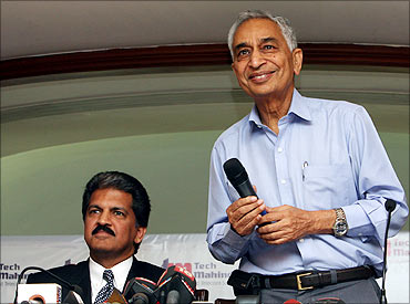 Mahindra and Mahindra vice president Anand Mahindra speaks at a press conference.