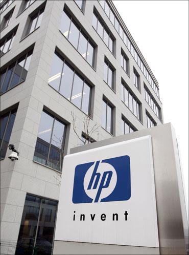 A logo of HP is seen outside Hewlett-Packard Belgian headquarters in Diegem, near Brussels.