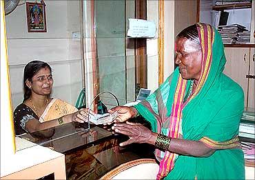 A woman at the bank.