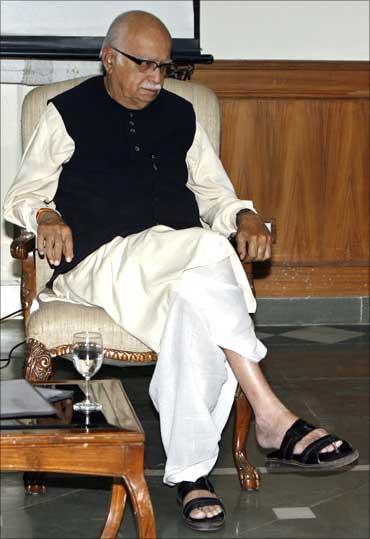 Lal Krishna Advani attends a party meeting at his residence in New Delhi.