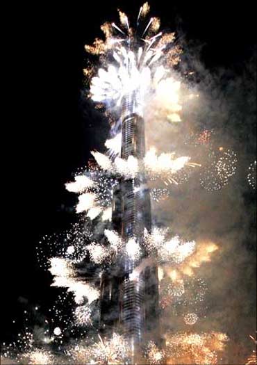 Fireworks at Burj Dubai.