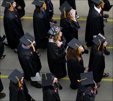 Students make their way to the university commencement ceremony.