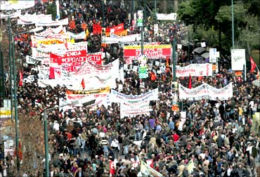 An anti-government march in Athens.