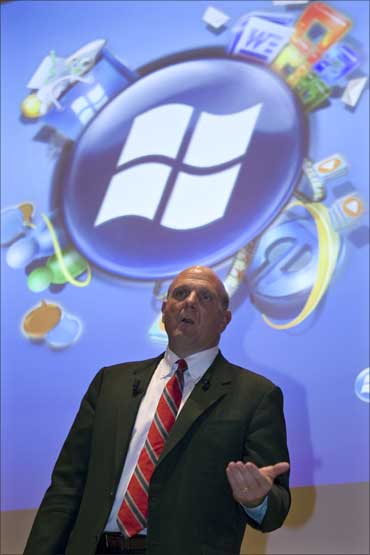 Chief Executive Officer of Microsoft Corporation Steve Ballmer attends a news conference to present the Windows Mobile operating system.