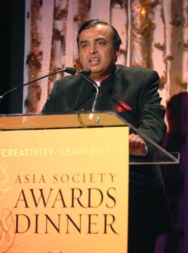 Ambani speaking at the Asia Society Awards Dinner.