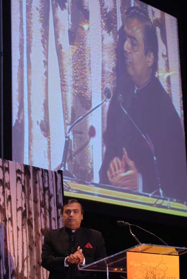 Ambani speaking at the Asia Society Awards ceremony.
