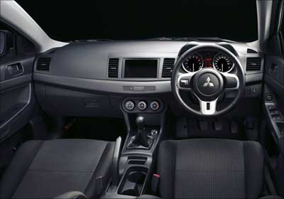 The steering wheel of Evo X.