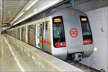 Metro rail in Delhi.