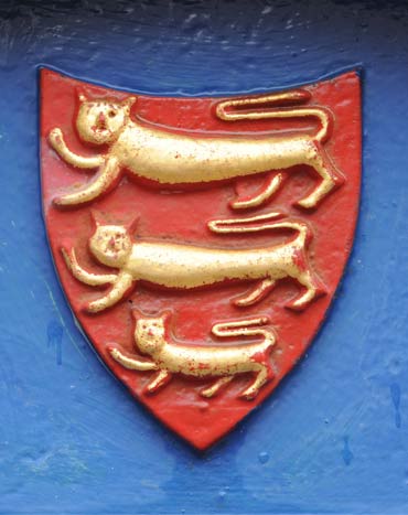 A motif for the Channel Island of Jersey is seen in St. Helier in Jersey.