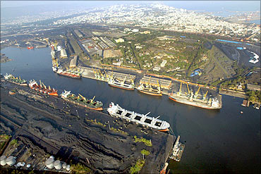 A view of vessels at the Visakhapatnam Port