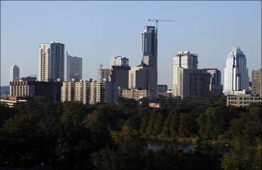 The skyline of downtown Austin.