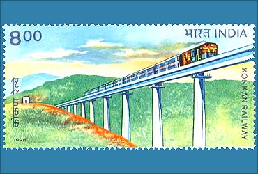 A stamp depicting Konkan Railways.