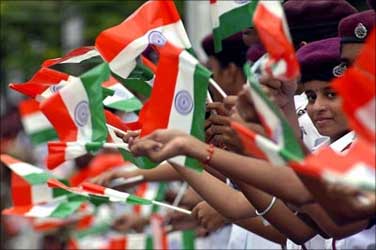 Indian children celebrate Independence Day.