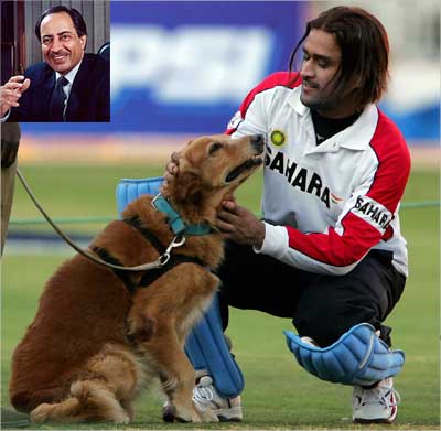 A 2005 file photo of Dhoni playing with a police sniffer dog. Inset: Sanjeev Aga.