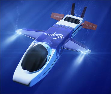 Necker Nymph, the solo-piloted 'flying' mini-submarine in which Richard Branson plans to explore the oceans' depths.