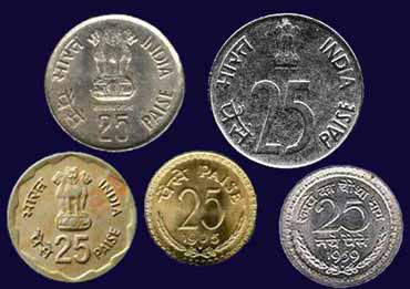 Old 25 paise coins.