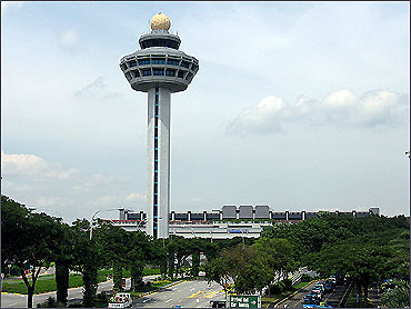 Iconic control tower of Singapore Changi Airport.