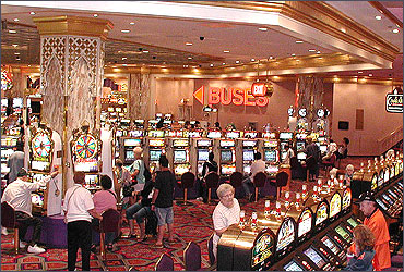 Slot machines are commonplace in casinos.