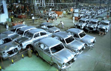 An Ambassador car workshop.