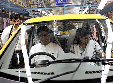 Raj Thackeray in the Nano car.