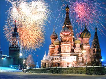 Moscow under a blaze of fireworks.