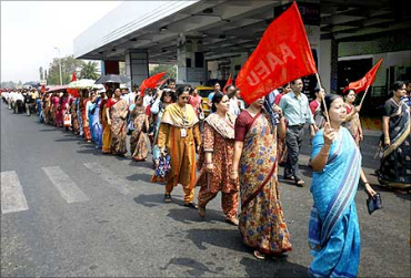 Air India employees during a strike.