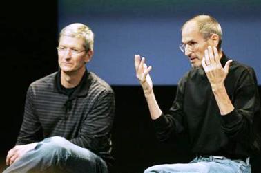 Tim Cook and Steve Jobs.