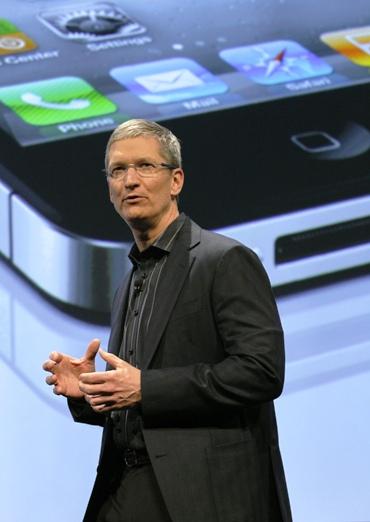 A file photo of Apple CEO Timothy Cook speaking during Verizon's iPhone 4 launch in New York.