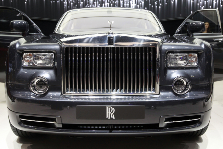 A Rolls Royce Phantom Coupe car on display in Paris.