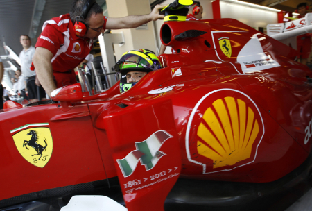 A Ferrari gets ready to race.