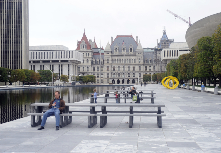 A view of the Empire State Plaza and the State Capitol in Albany, New York.