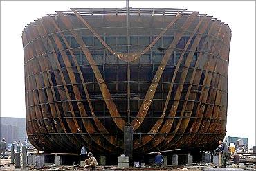 Employees at a shipbuilding factory in Wuwei, Anhui Province, China.