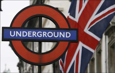 The Union Flag seen at a London Underground station signboard.